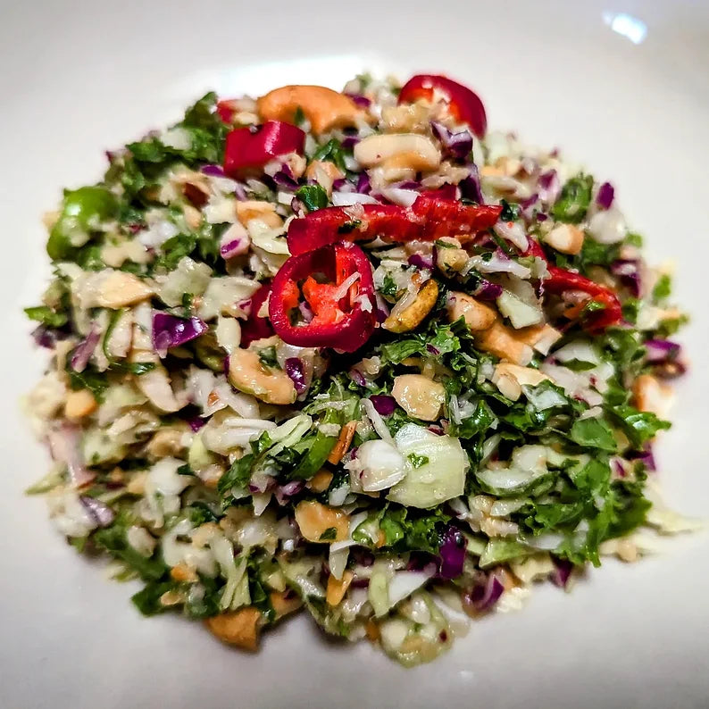 Chopped Kale, Cabbage and Toasted Cashew Crunch Salad with Tuscan Herb and Guava Rosé Dressing